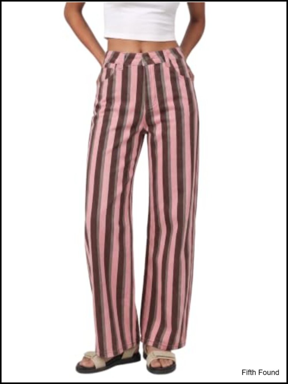 Wide Leg Striped Denim Pants High Waisted Casual Women